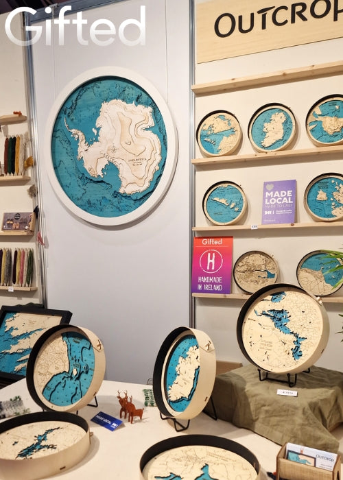 Our extra large custom round map of Antarctica on display at Gifted