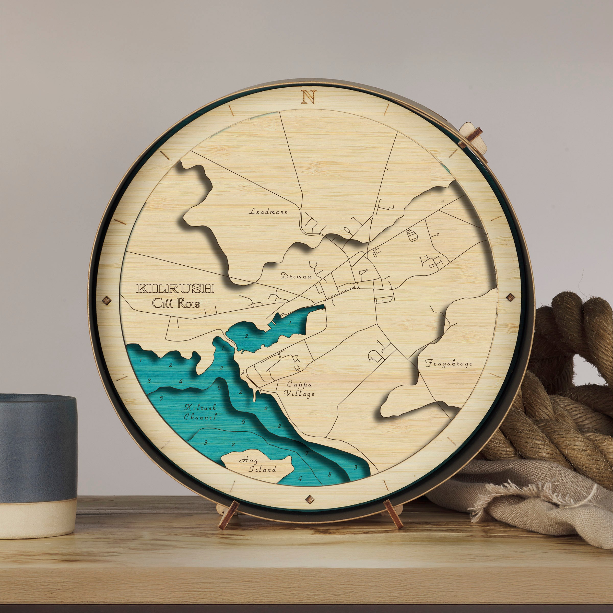 Clare collection round wooden 3d maps