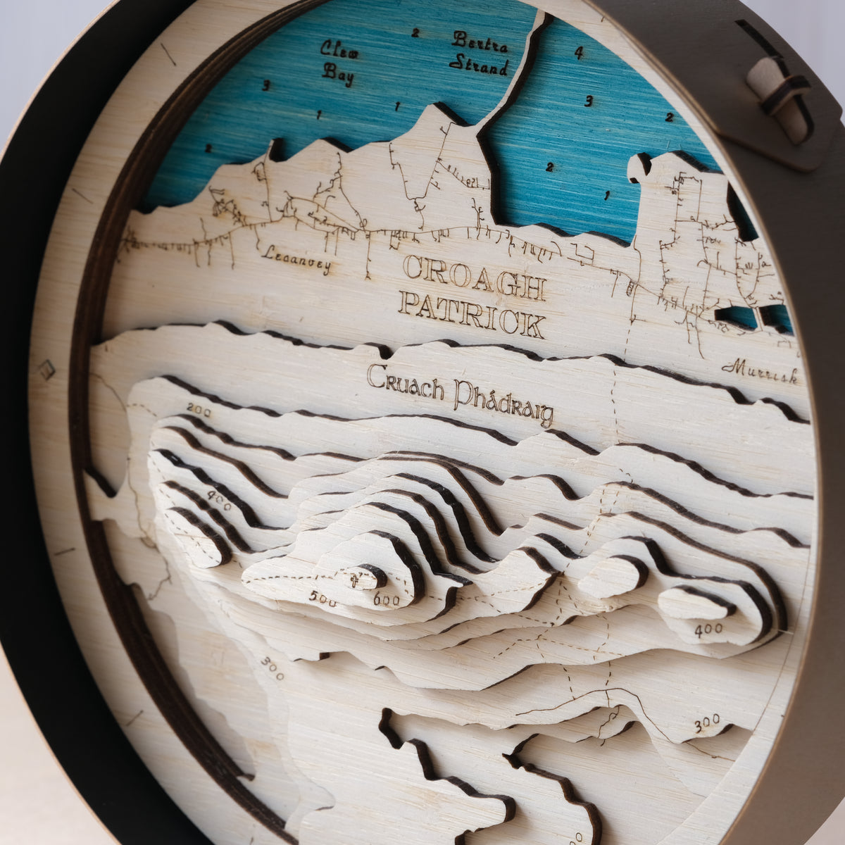 Croagh Patrick Round Wooden 3d Map - Handcrafted Irish Mountain Art