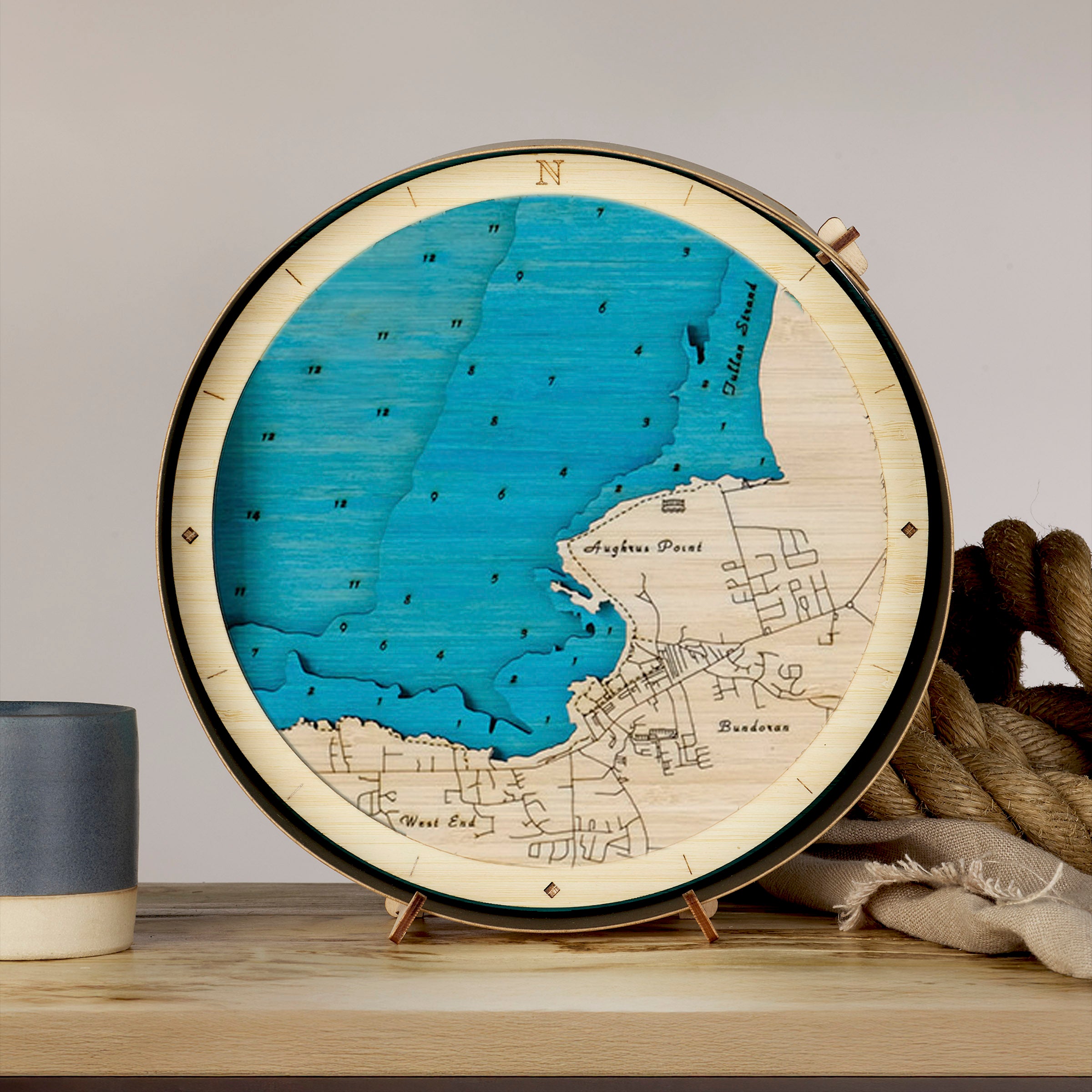 Bundoran Round 3D Wooden Map – Handcrafted Irish Coastal Wall Art