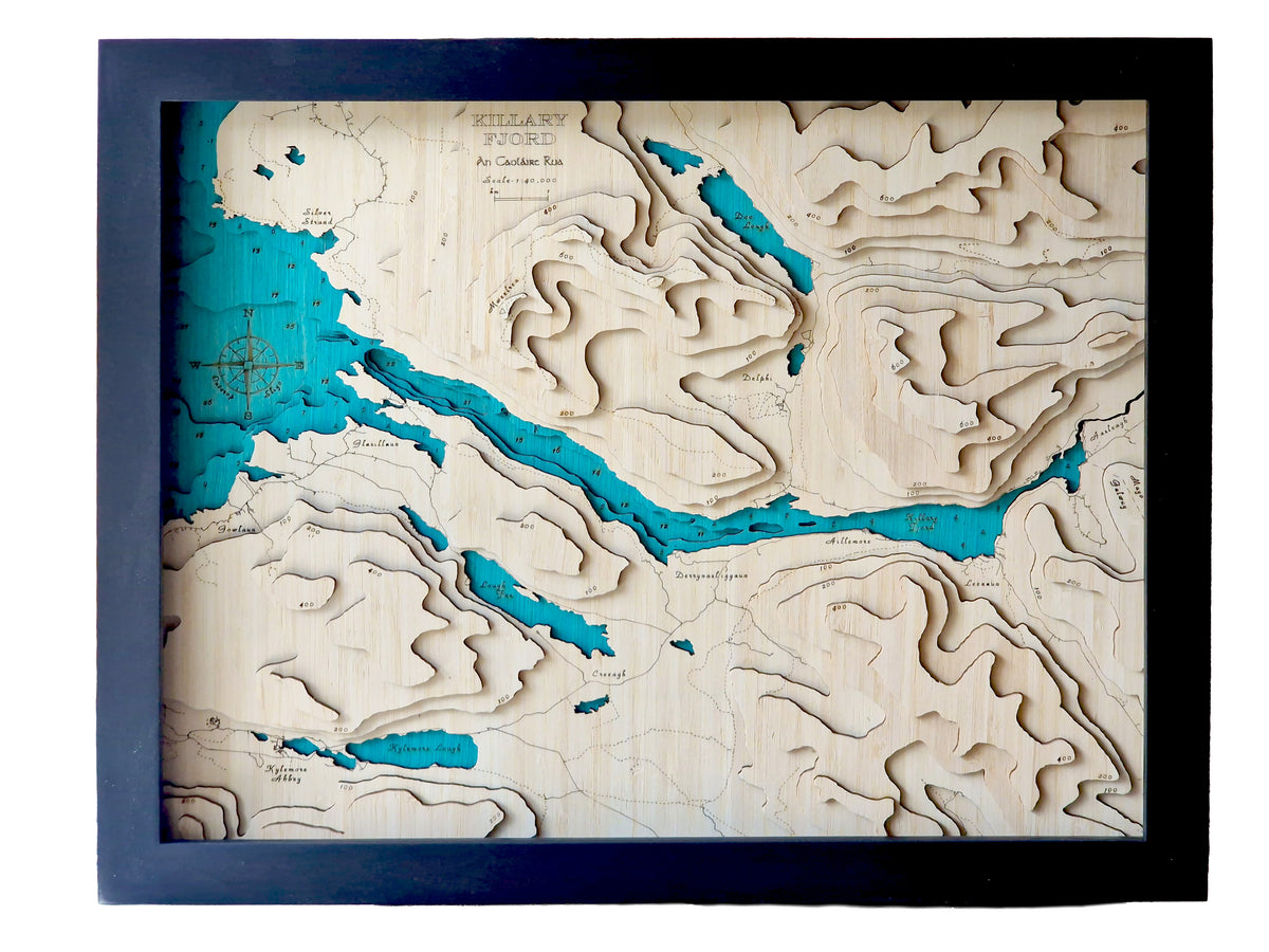 Killary Fjord 3D Wooden Map – Handcrafted Irish Coastal Wall Art