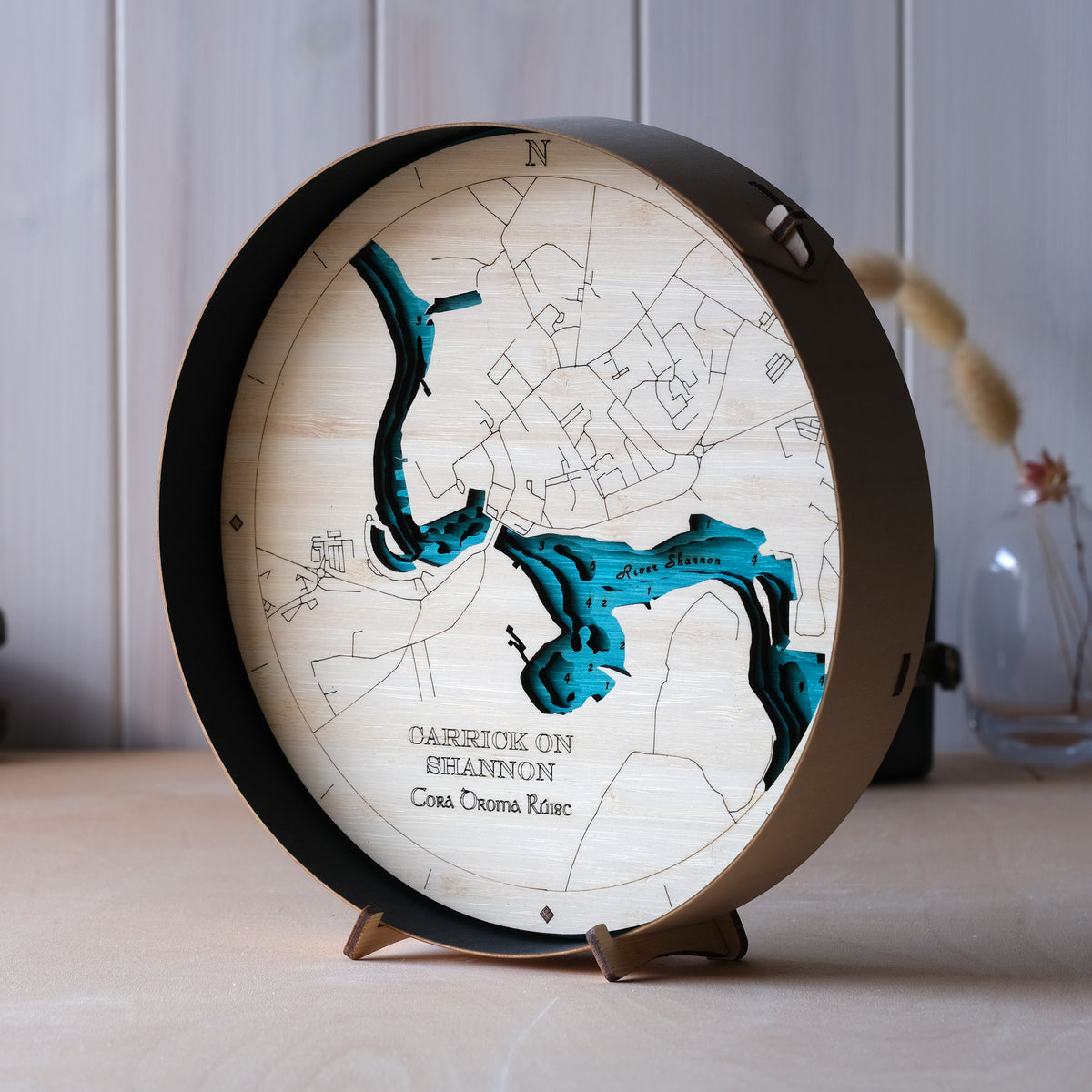 Carrick-on-Shannon Round Wooden 3d Map - Handcrafted Irish Lake Wall Art
