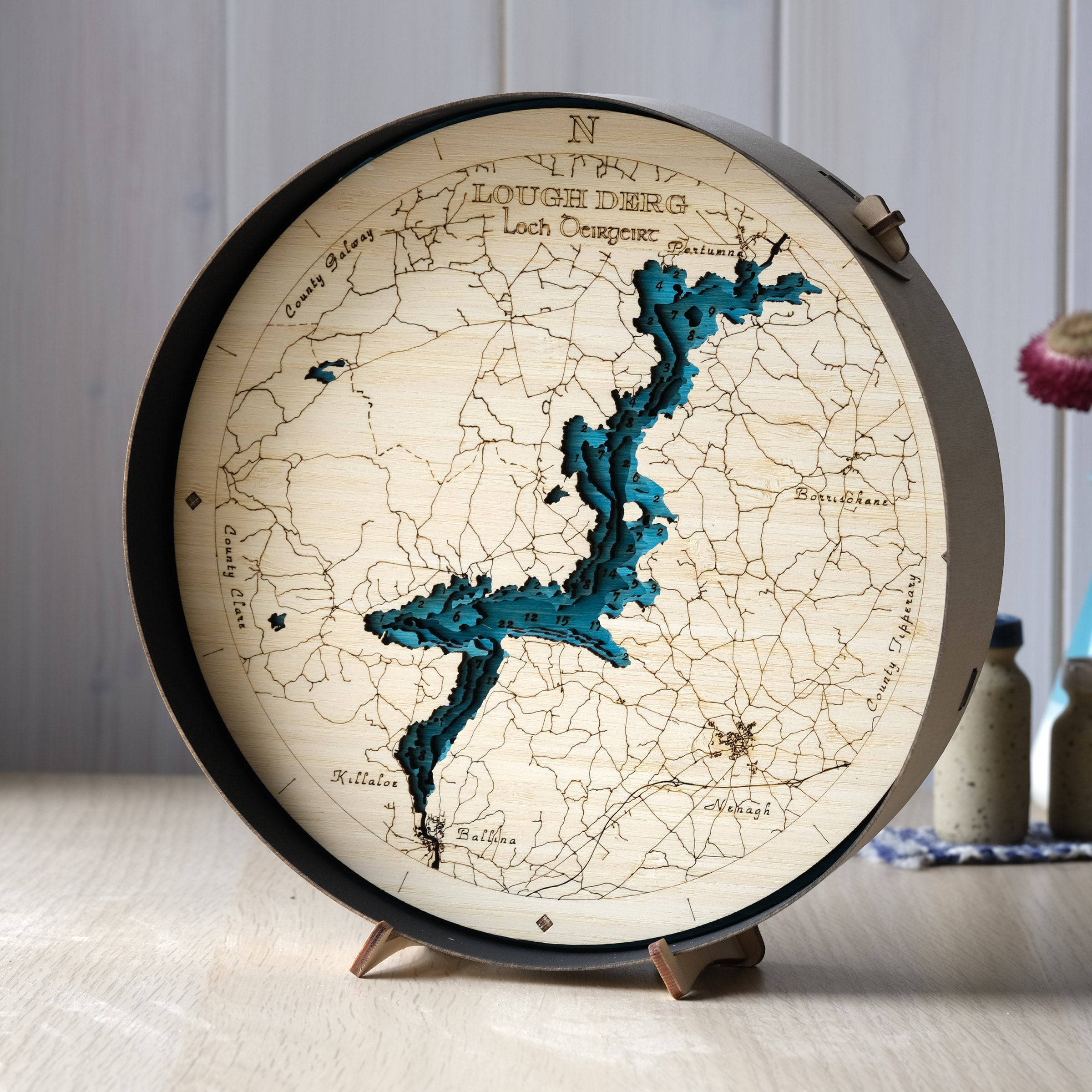 Clare collection round wooden 3d maps