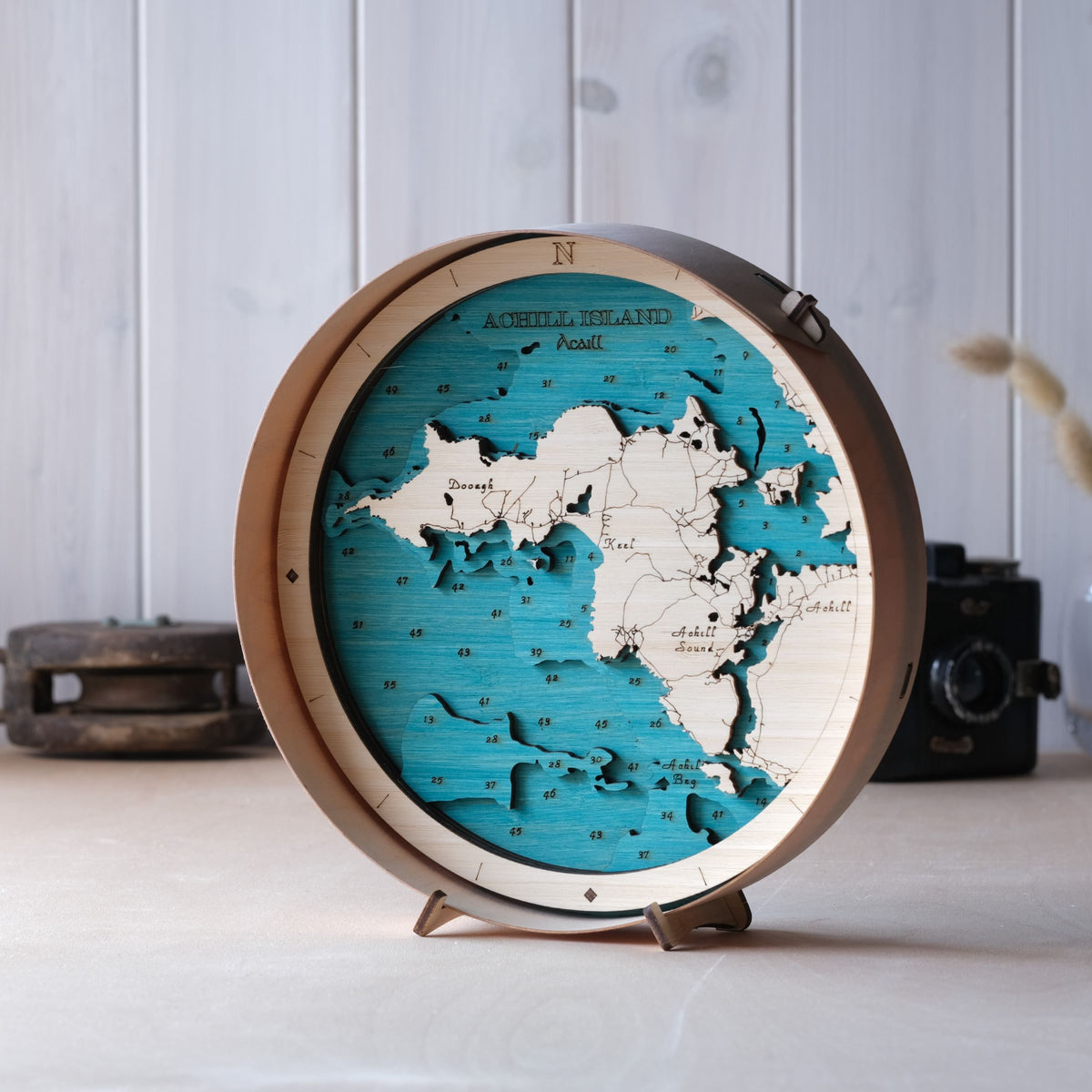 Achill Island Round 3D Wooden Map – Handcrafted Irish Coastal Wall Art