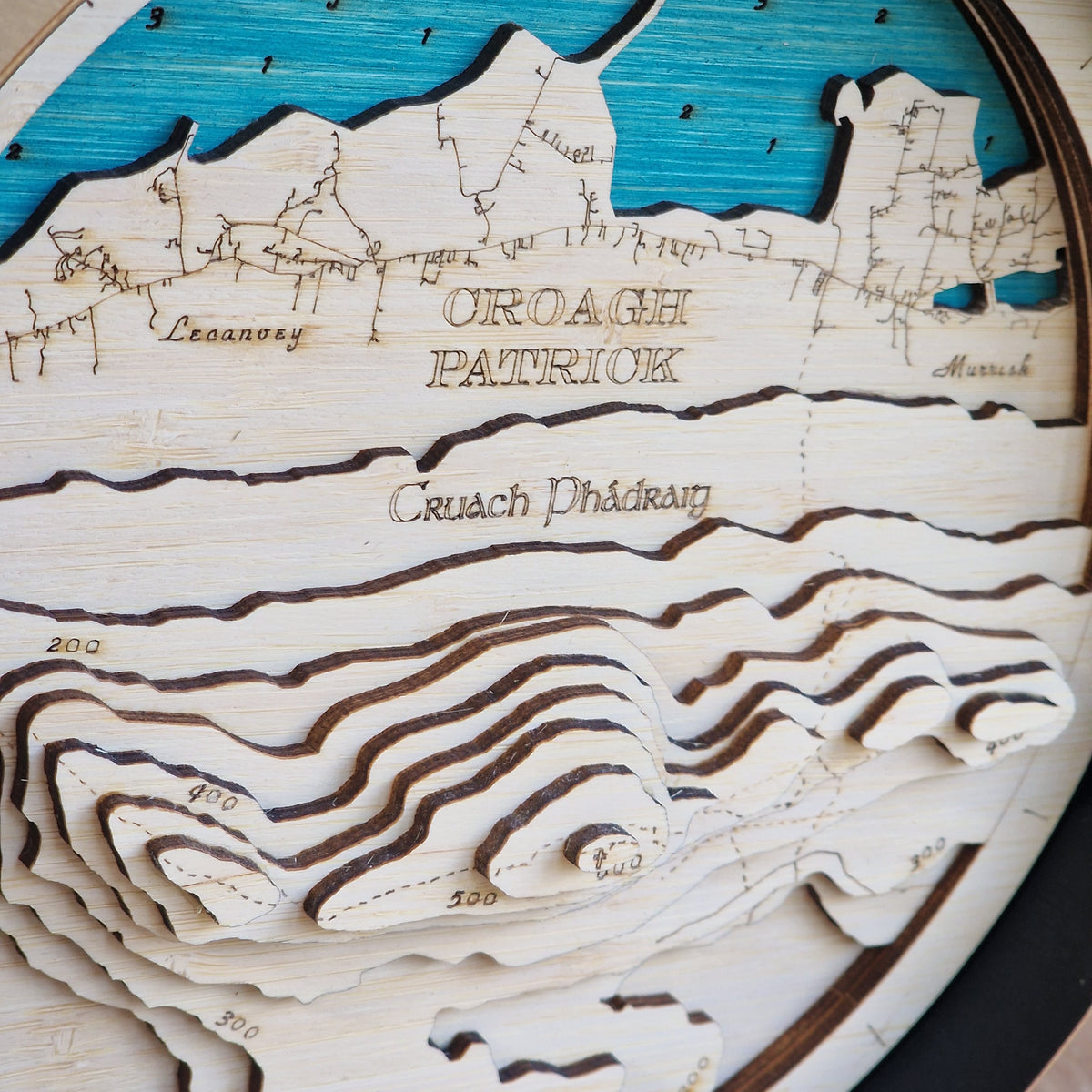 Croagh Patrick Round Wooden 3d Map - Handcrafted Irish Mountain Art