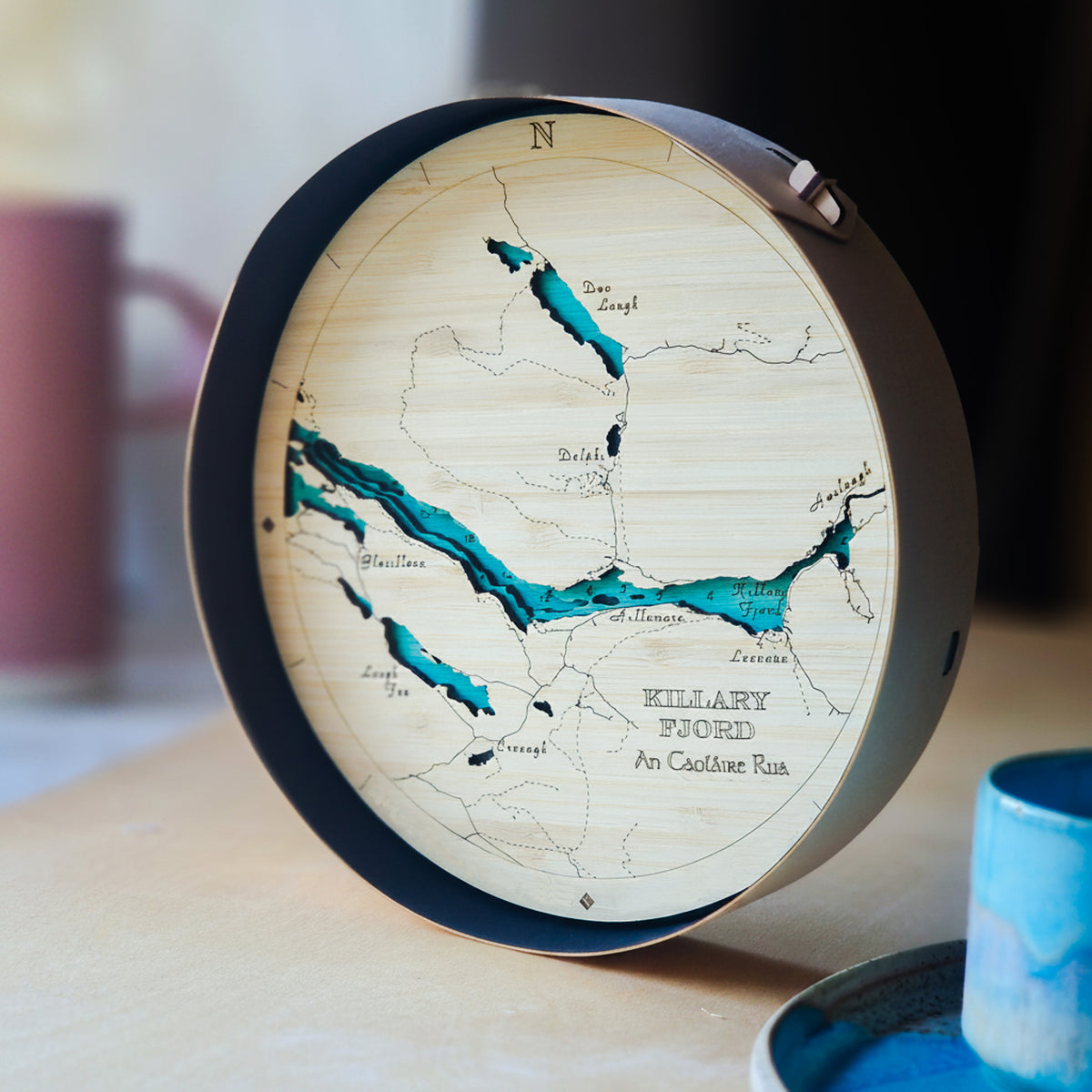 Killary Fjord Round Wooden 3d Map - Handcrafted Irish Coastal Wall Art