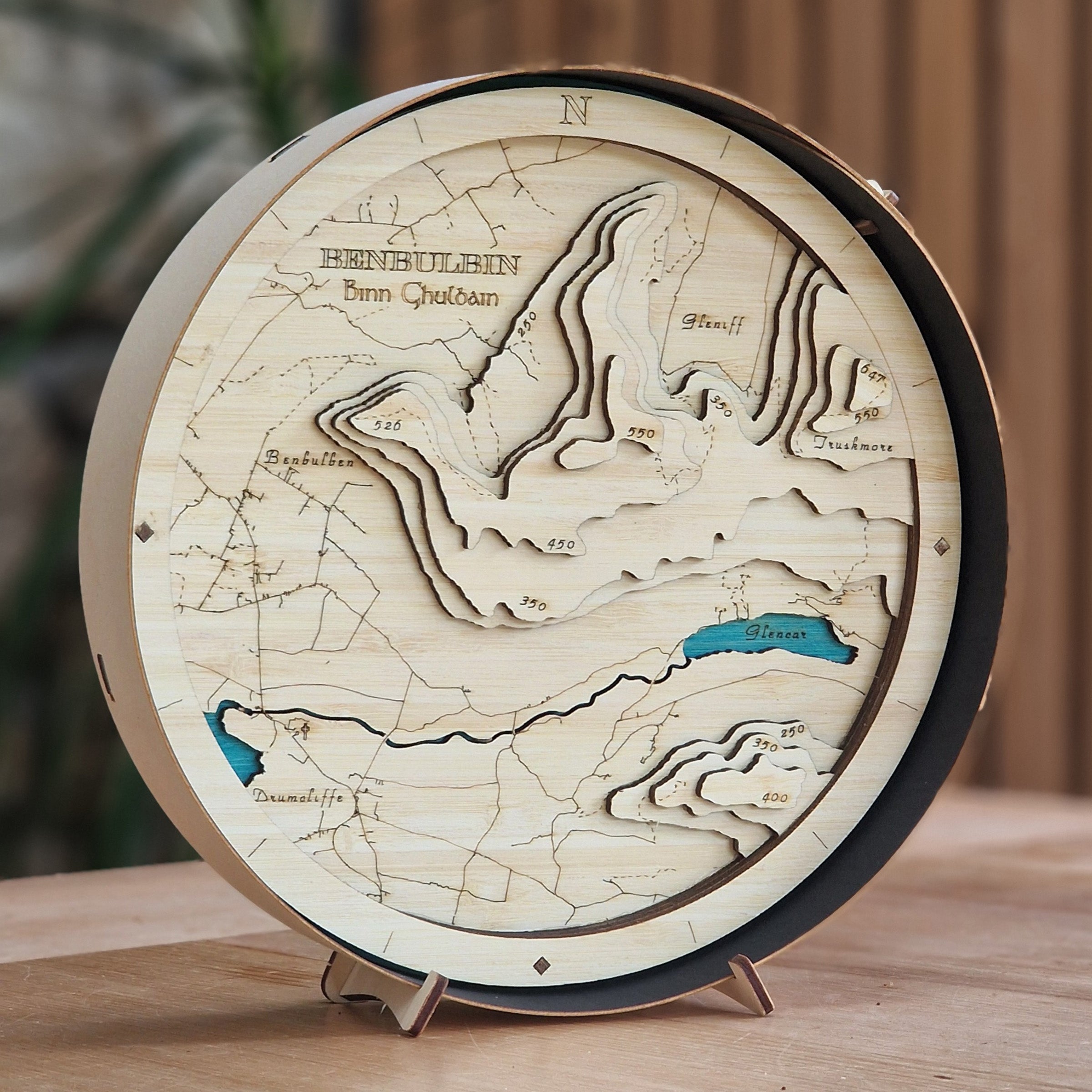 Benbulbin Round Wooden 3d Map - Handcrafted Irish Lake and Mountain Wall Art