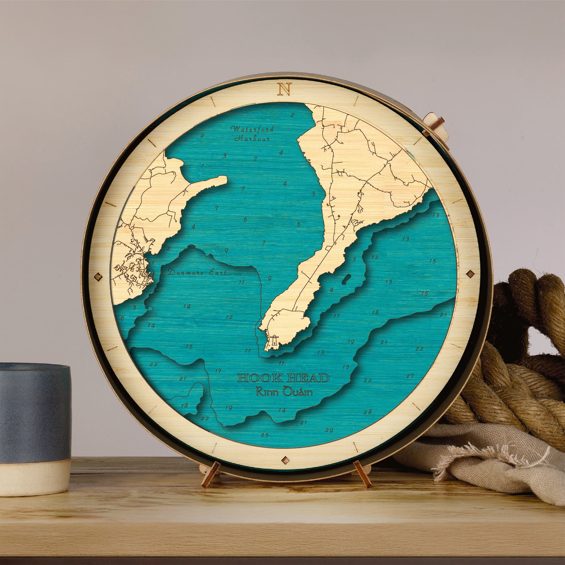 Hook Head Round Wooden 3d Map - Handcrafted Irish Coastal Wall Art