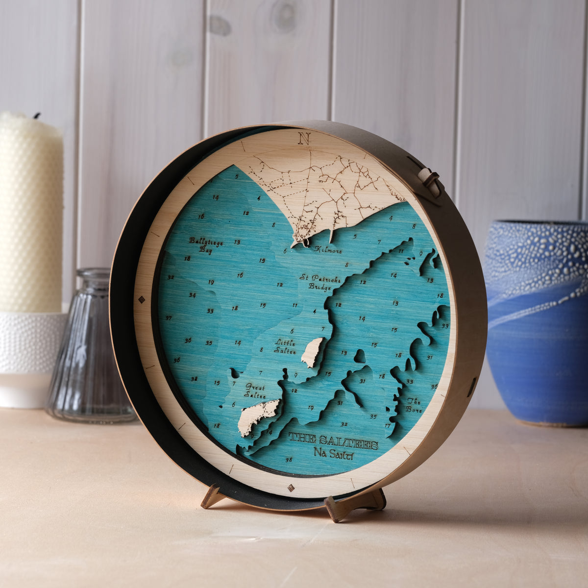 Saltees Round Wooden 3d Map - Handcrafted Irish Coastal Wall Art