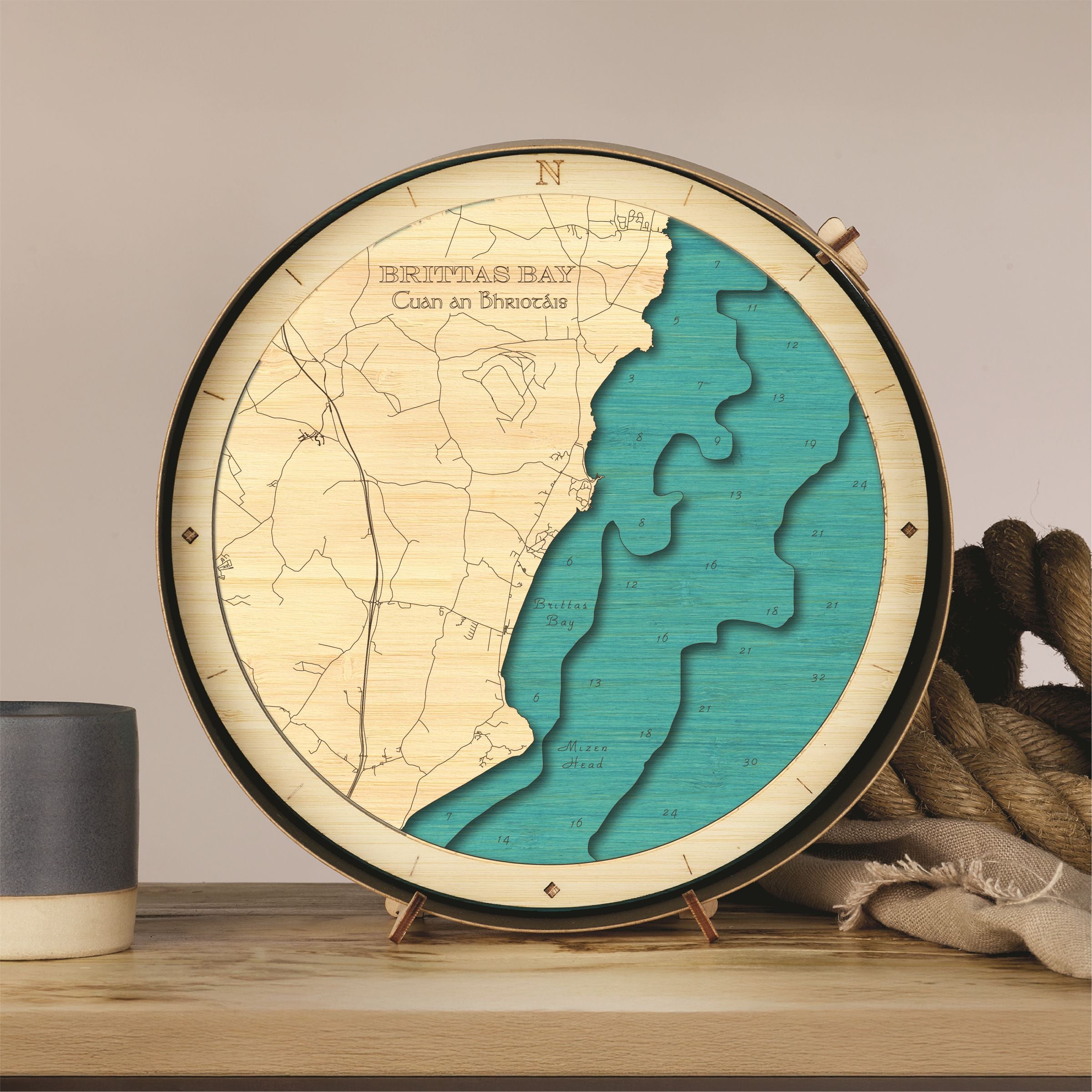 Brittas Bay Round Wooden 3d Map - Handcrafted Irish Coastal Wall Art