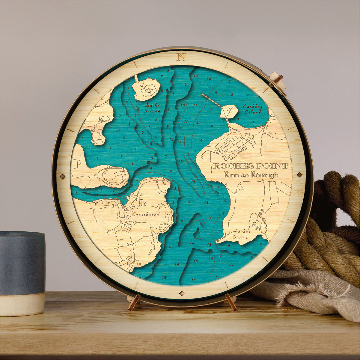 Roches Point Round 3D Wooden Map – Handcrafted Irish Coastal Wall Art