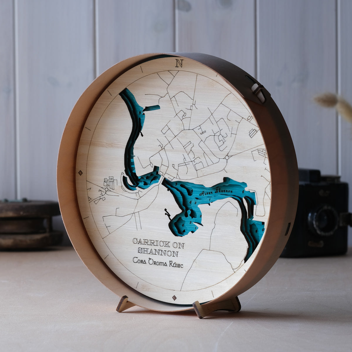 Carrick-on-Shannon Round Wooden 3d Map - Handcrafted Irish Lake Wall Art