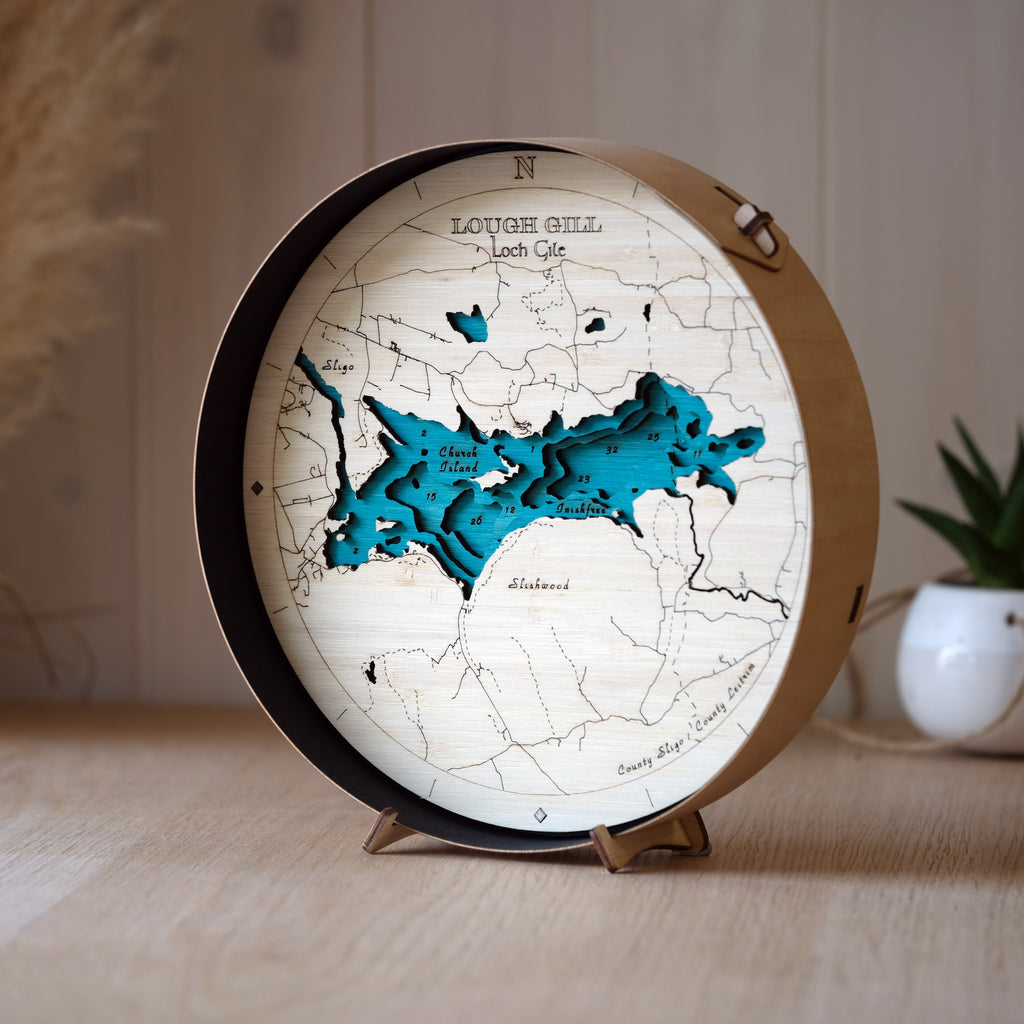 Lough Gill Round Wooden 3d Map - Handcrafted Irish Lake Wall Art