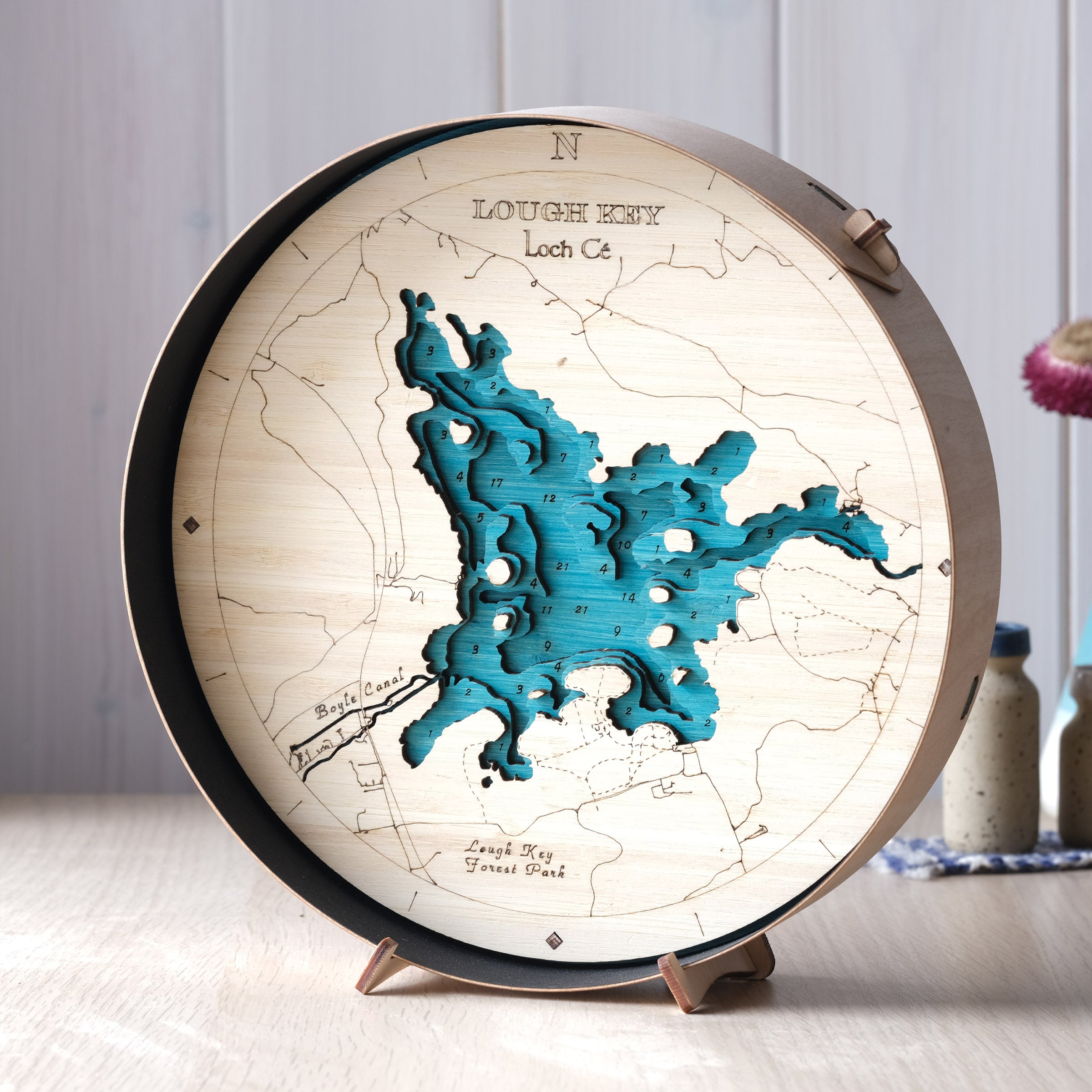 Lough Key Round Wooden 3d Map - Handcrafted Irish Lake Wall Art