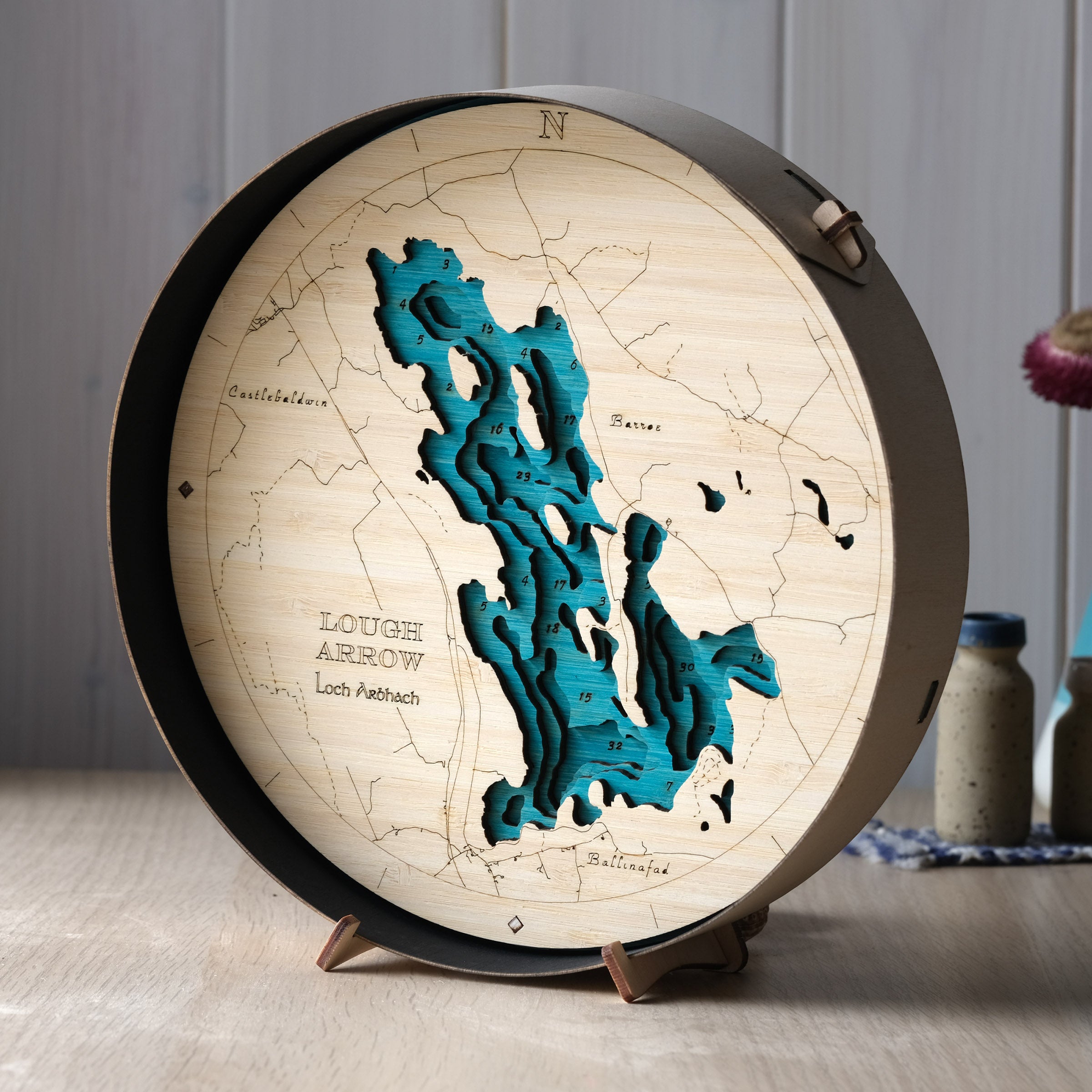 Lough Arrow Round Wooden 3d Map - Handcrafted Irish Lake Wall Art