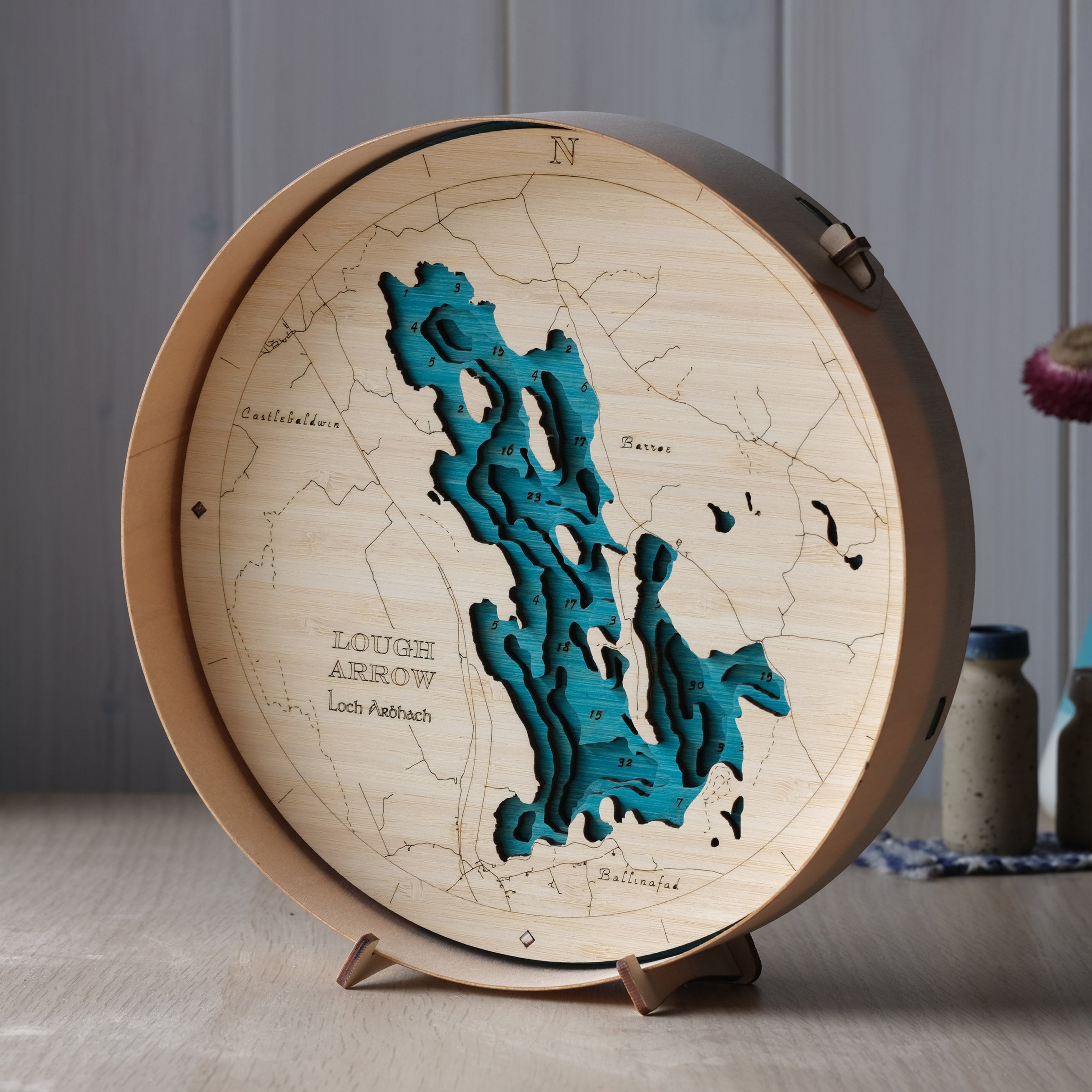 Lough Arrow Round Wooden 3d Map - Handcrafted Irish Lake Wall Art