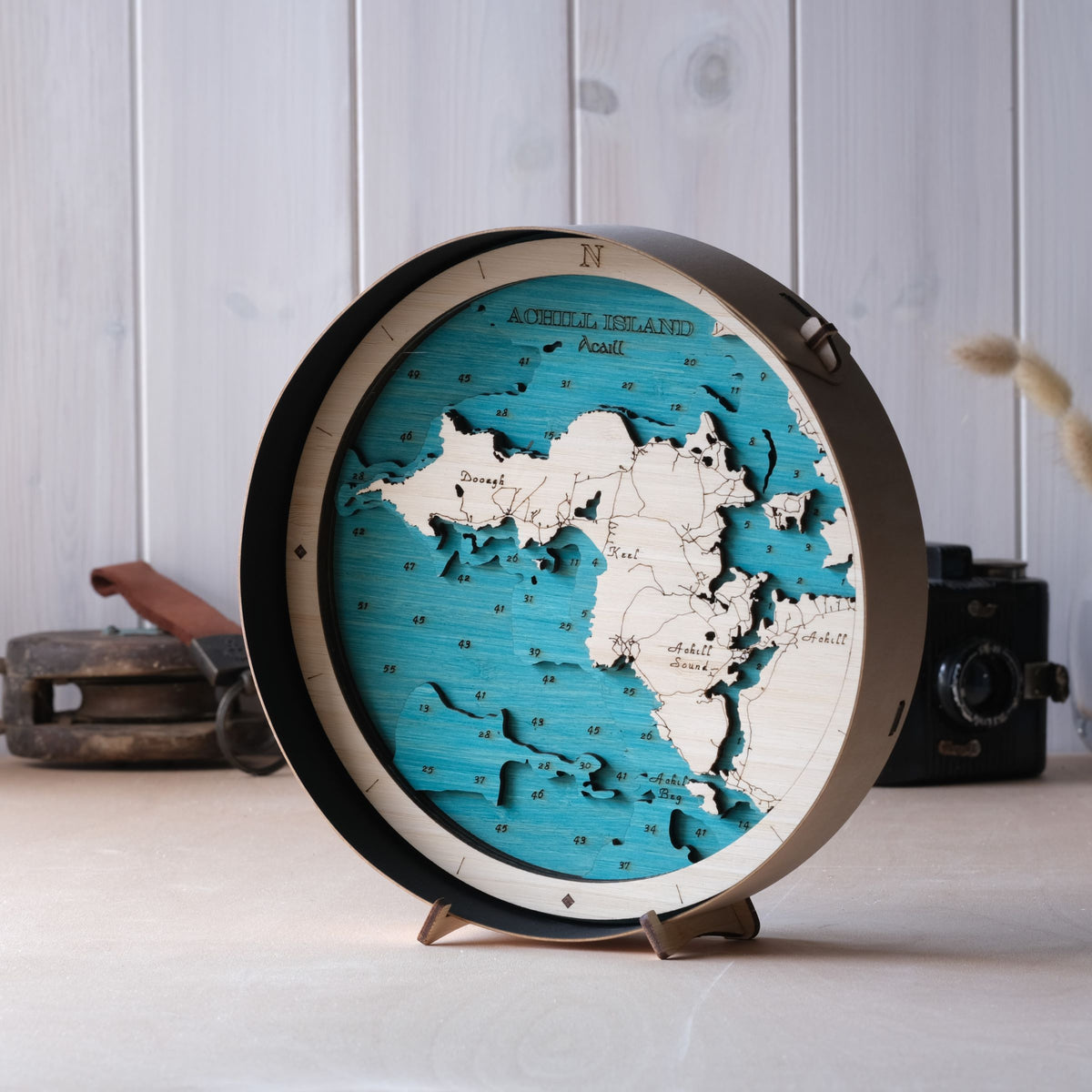 Achill Island Round 3D Wooden Map – Handcrafted Irish Coastal Wall Art