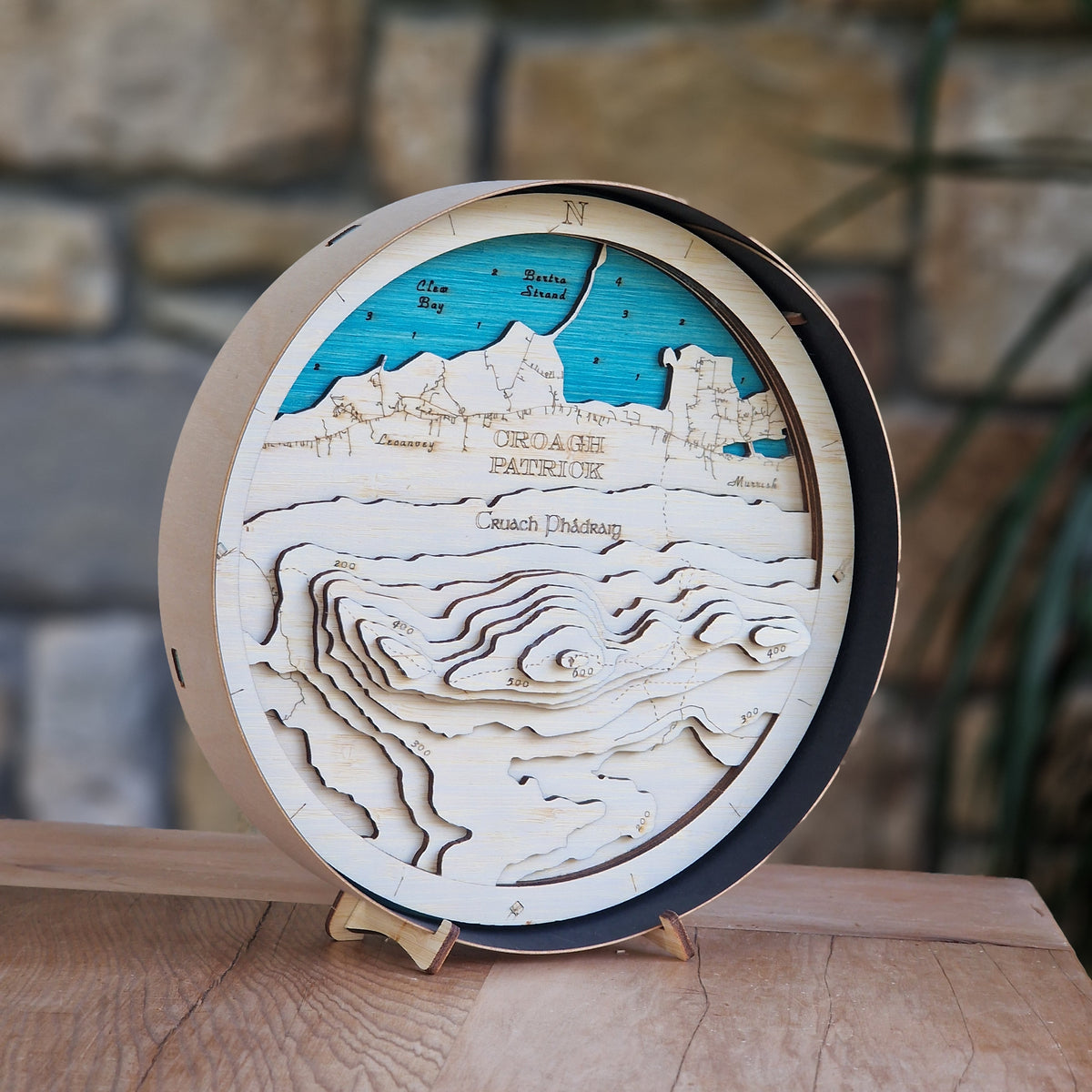 Croagh Patrick Round Wooden 3d Map - Handcrafted Irish Mountain Art
