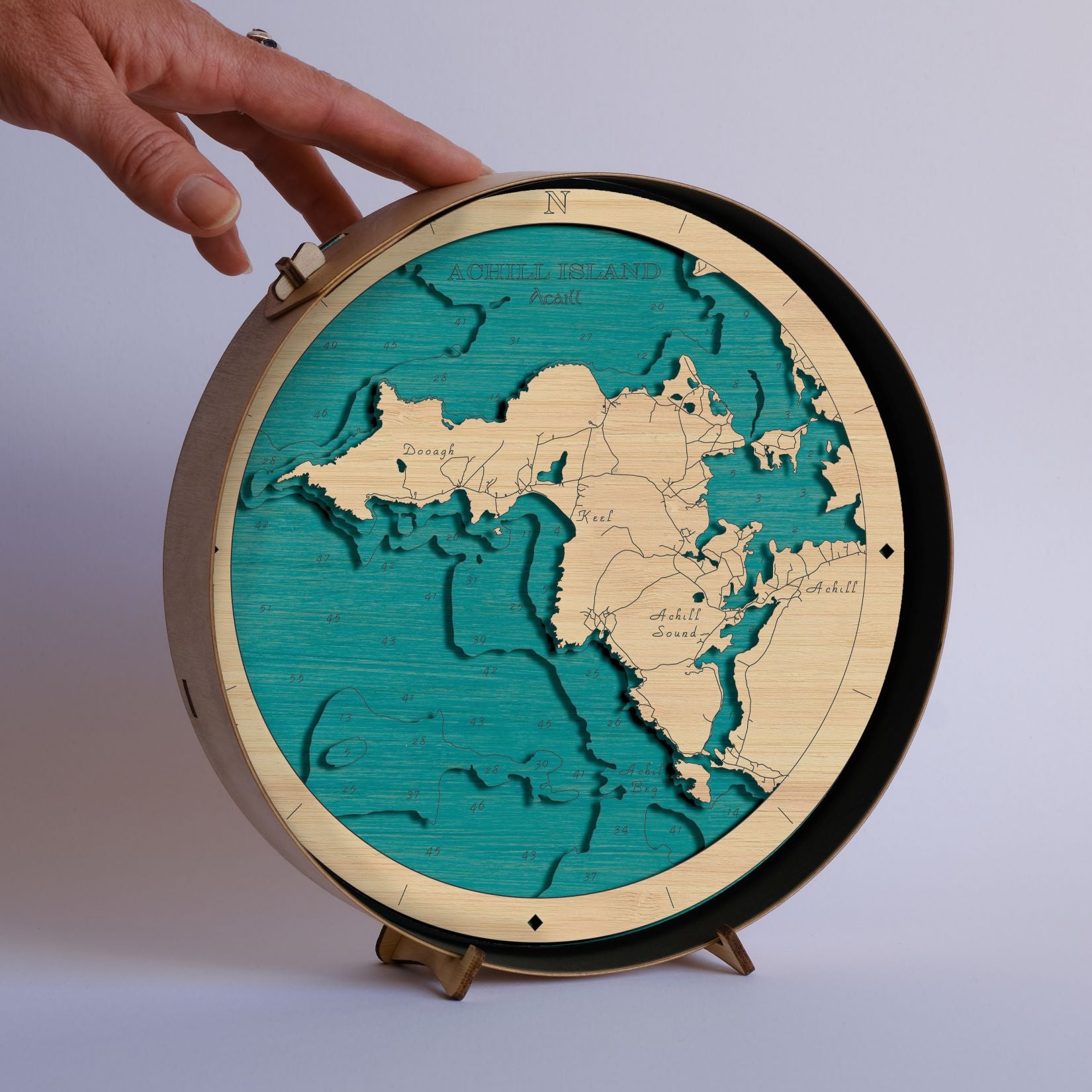 Achill Island Round 3D Wooden Map – Handcrafted Irish Coastal Wall Art