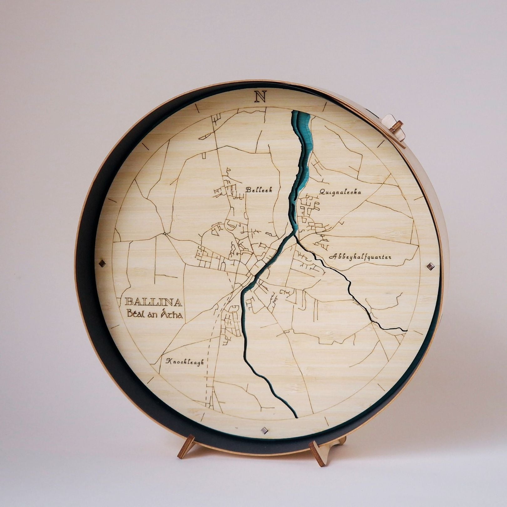 Ballina Round 3D Wooden Map – Handcrafted Irish Town Wall Art
