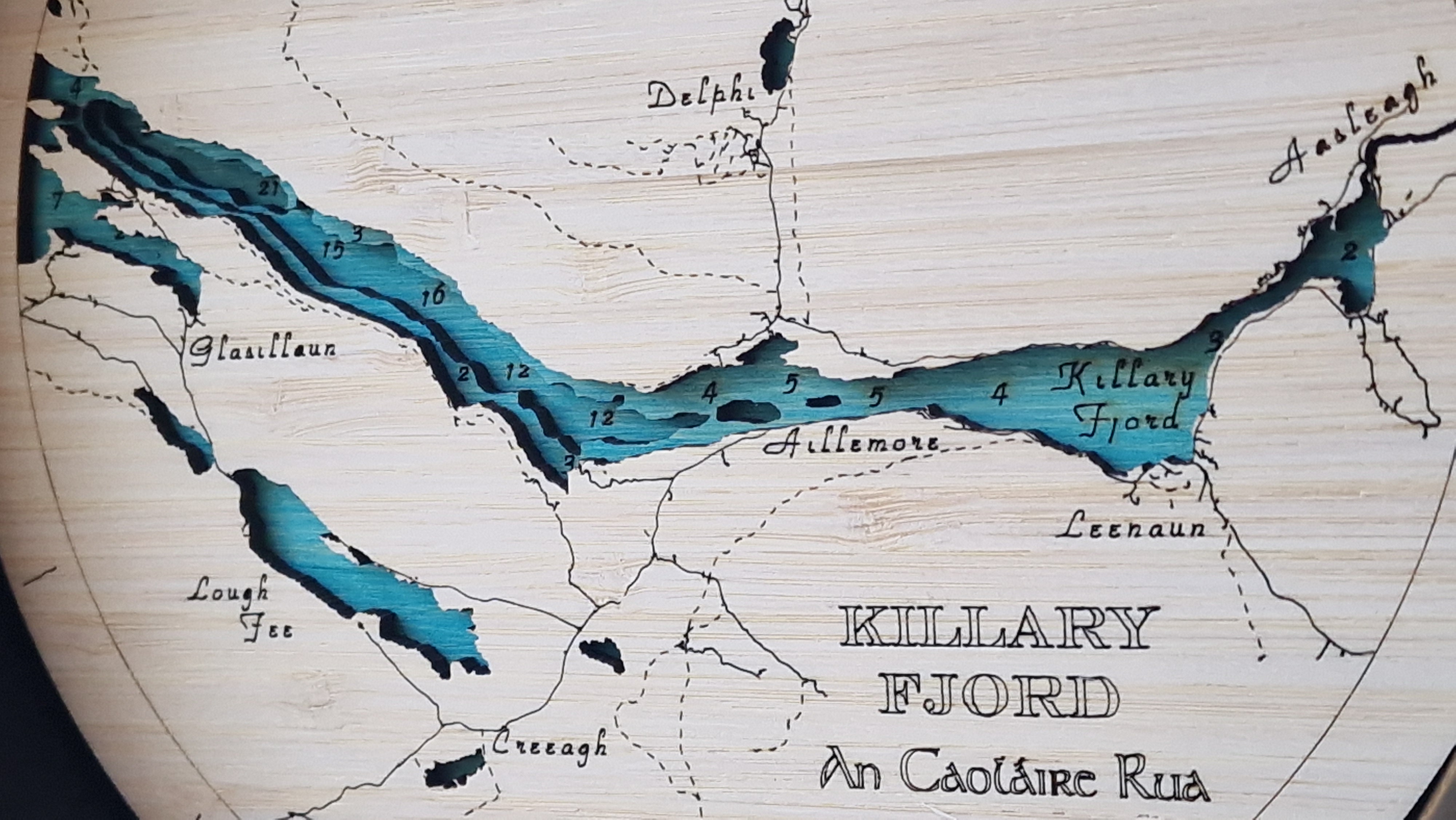 Killary Fjord Round Wooden 3d Map - Handcrafted Irish Coastal Wall Art