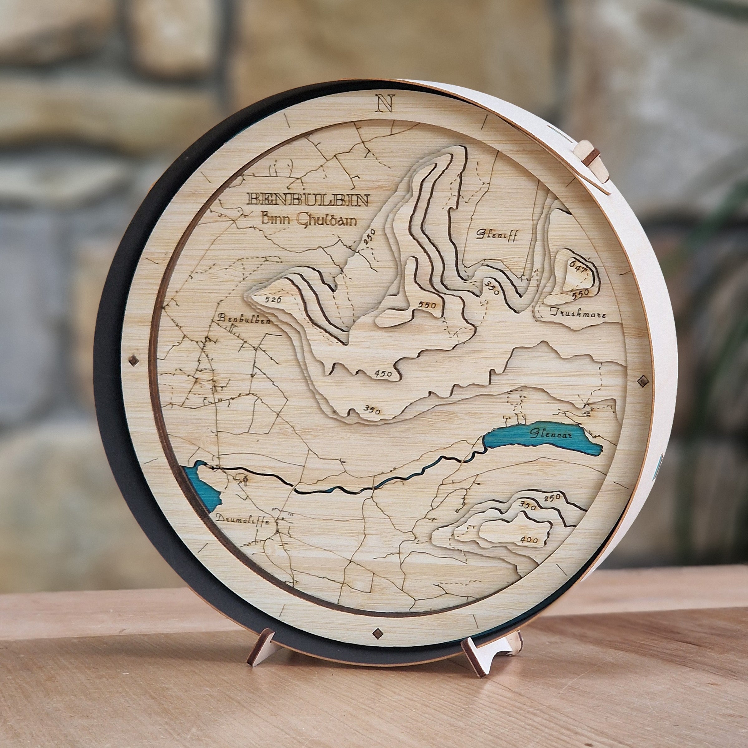 Benbulbin Round Wooden 3d Map - Handcrafted Irish Lake and Mountain Wall Art