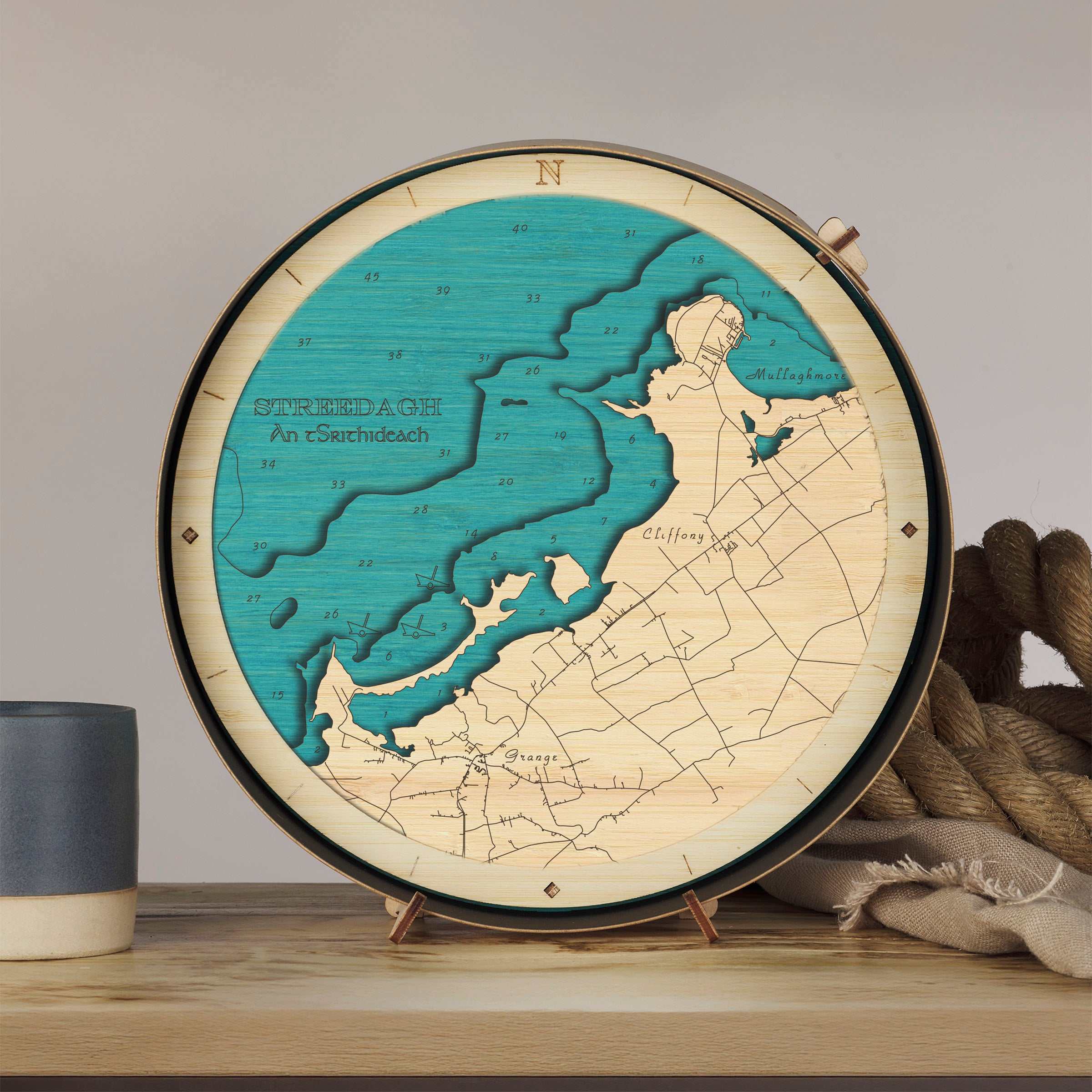 Streedagh round wooden 3d map - handcrafted Irish wall art