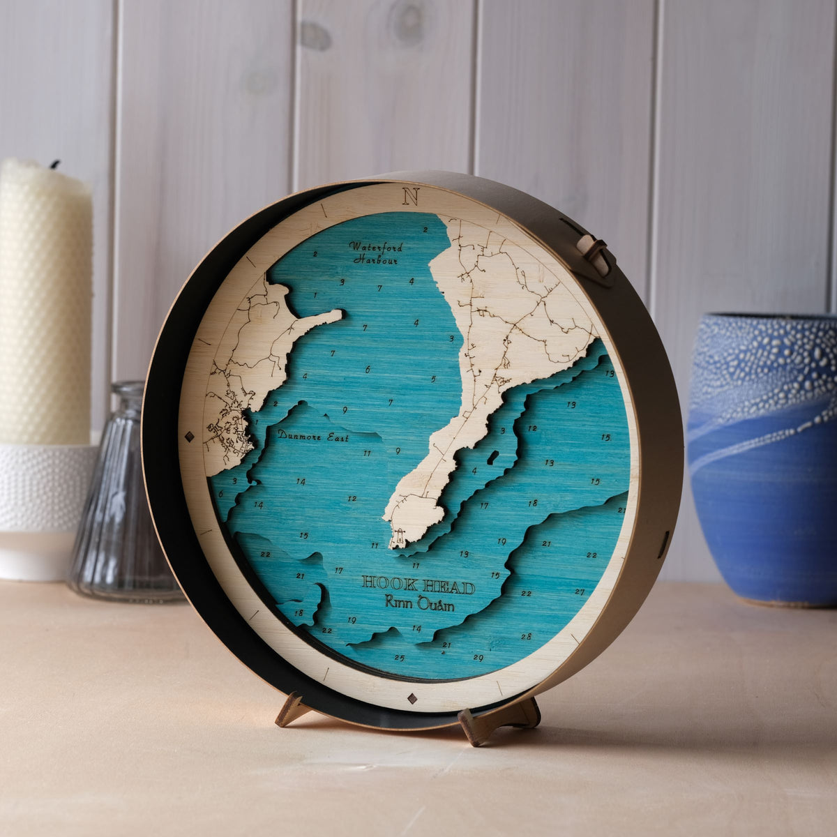 Hook Head Round Wooden 3d Map - Handcrafted Irish Coastal Wall Art