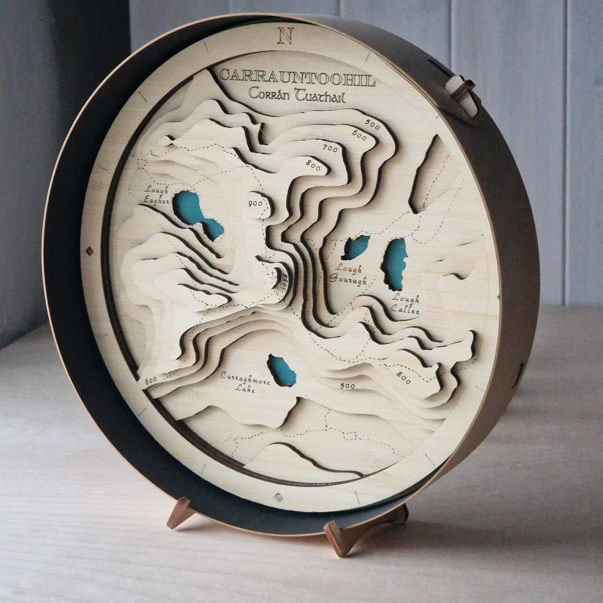 Carrauntoohil Round 3D Wooden Map – Handcrafted Irish Landscape Wall Art