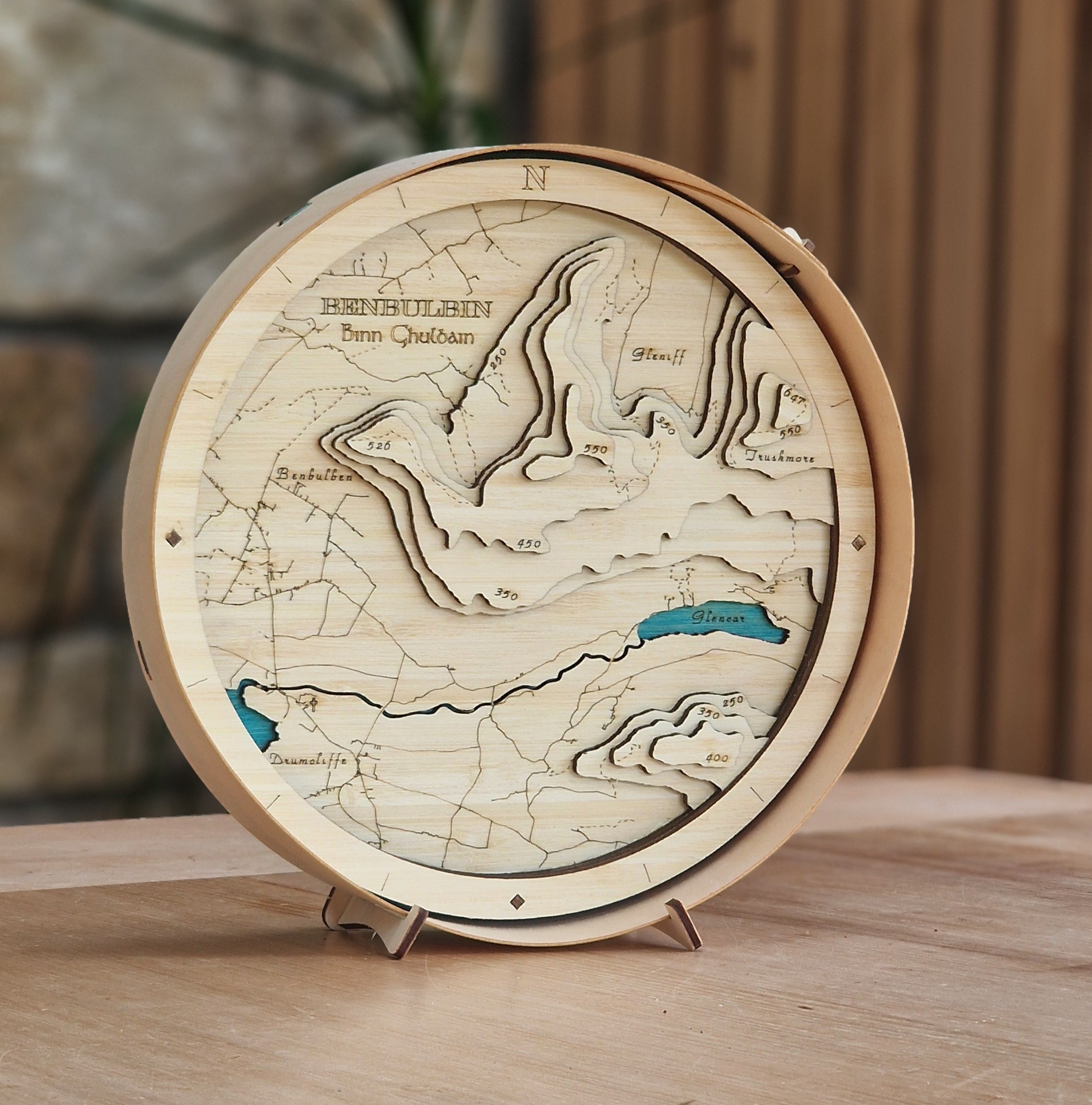 Benbulbin Round Wooden 3d Map - Handcrafted Irish Lake and Mountain Wall Art